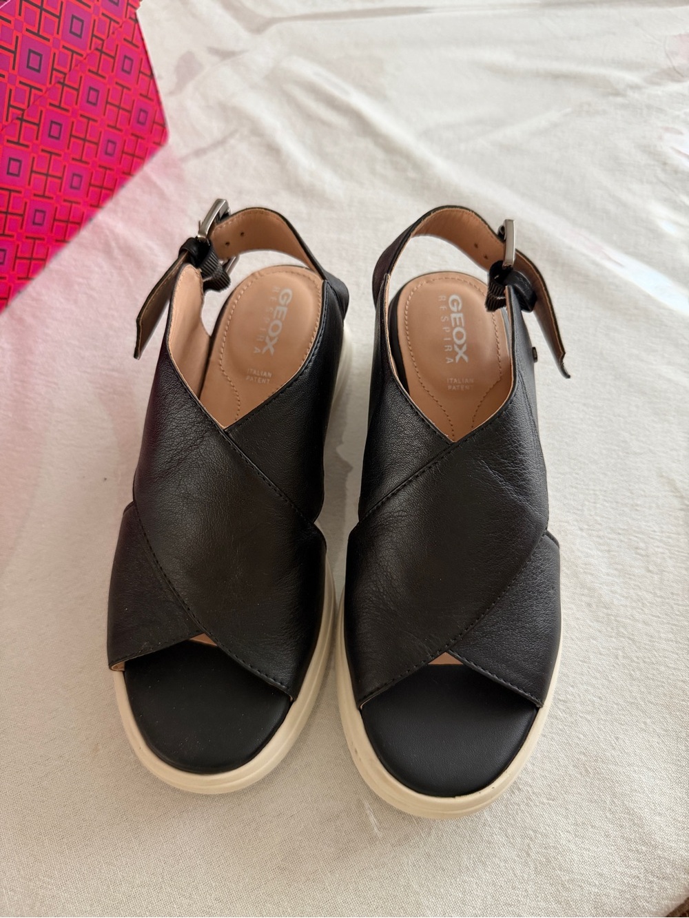 GEOX Spherica Respira Ivory Platform Crossover Leather Sandals